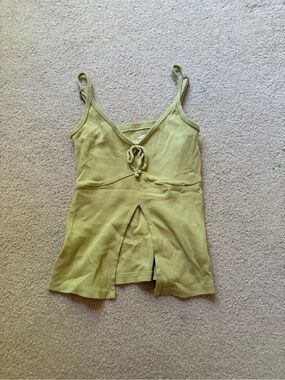 Hollister Olive Ribbed Camisole with Front Tie